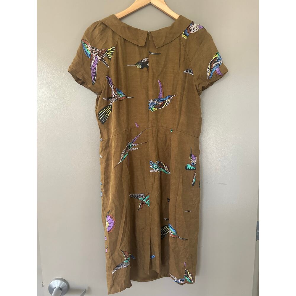 Boden Hummingbird Print Silk Blend RollCollar earthy whimsical retro elevated - Picture 5 of 16